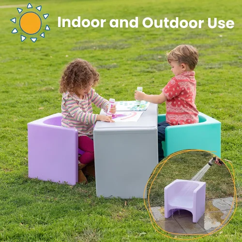 Miniatura 5 de ECR4Kids juego de mesa Tri-Me y sillas Cube, muebles multiusos, púrpura claro, 3 piezas