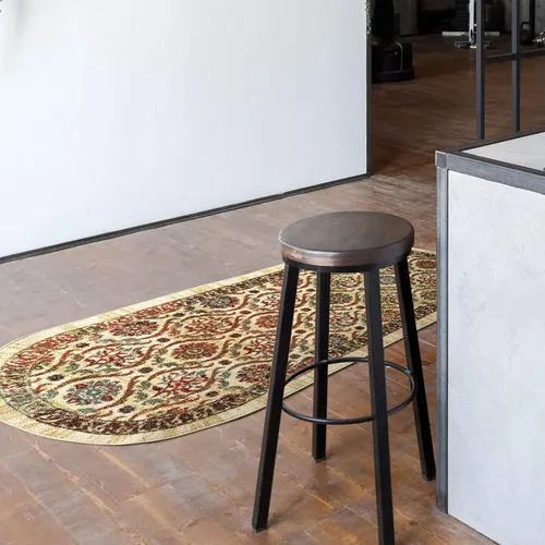 Antep Rugs - Alfombras antideslizantes (antideslizante) 2 x 5 con parte trasera de goma floral geométrica de bajo perfil para cocinas (beige
