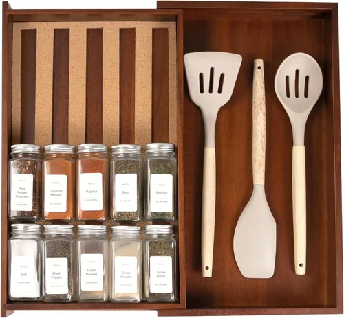 Miniatura 8 de KitchenEdge Organizador de cajones de especias con almacenamiento expandible. Capacidad para hasta 15 tarros de especias (no incluidos), patas