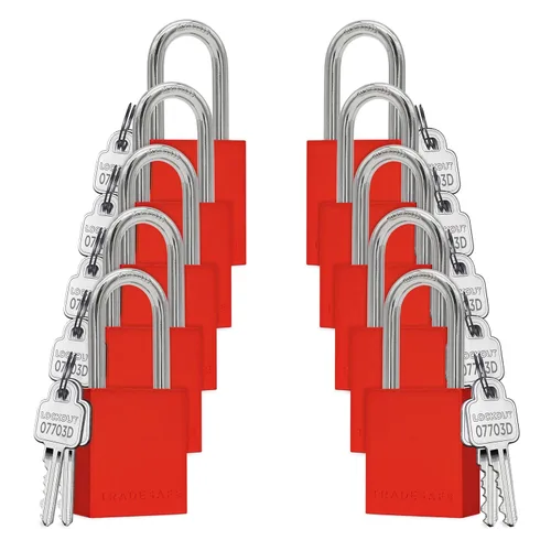 Miniatura 12 de TRADESAFE Juego de cerraduras de bloqueo y etiquetado – 10 cerraduras de aluminio azul, candados de bloqueo con llave igual, 2 llaves por candado