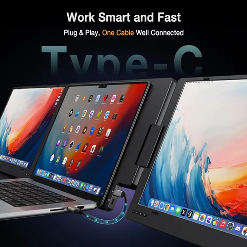Miniatura 3 de KYY Extensor de pantalla para laptop de 15.6 pulgadas, monitor portátil FHD IPS de 1080P, un cable USB-C triple monitor, pantalla de viaje dual