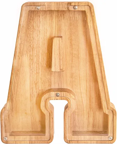 Alcancía de 26 letras del alfabeto inglés A-Z, alcancía de madera transparente de gran capacidad, caja de ahorro de monedas personalizada,