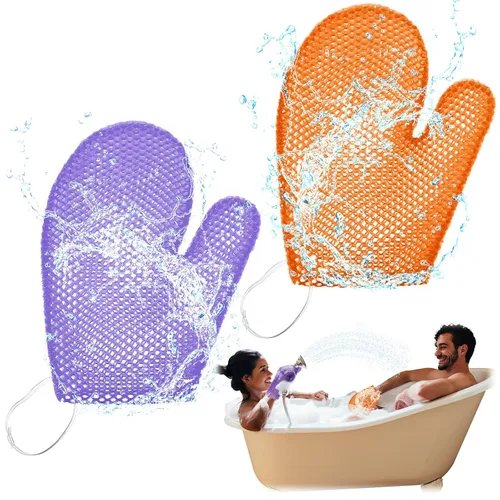 Miniatura 11 de Karenhi 2 guantes exfoliantes de panal de abeja, guantes de baño para spa, guante exfoliante de panal para ducha corporal, esponja para ducha, Negro
