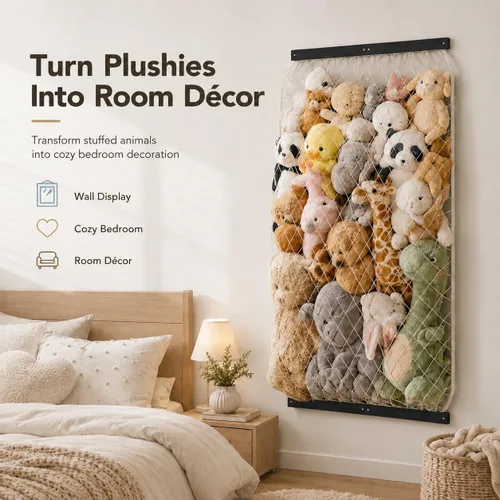 Miniatura 7 de Red de almacenamiento de animales de peluche, soporte elástico para juguetes de peluche, longitud de montaje en puerta/pared, organizador