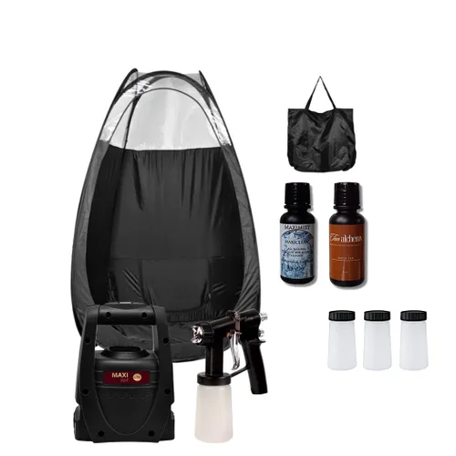 Maxi-Mist Lite Plus, kit de autobronceado en spray, casa de campaña, pistola aerógrafo HVLP de bronceado. Tienda de campaña negra - Elite Lite