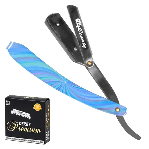 Miniatura 13 de Cuchilla de afeitar G4 de acero inoxidable con borde recto para afeitar, cuchillas reemplazables (negro)