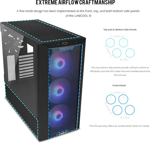 Miniatura 4 de Lian Li LANCOOL III E-ATX Caja de PC, Amplia Caja de Computadora para Juegos RGB con Puertas de Vidrio Templado Articuladas, Paneles de Malla Fina
