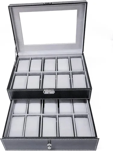 Miniatura 3 de Sodynee Caja superior brillante de cuero sintético de 20 cuadrículas, organizador de exhibición de relojes de joyería, caja superior grande