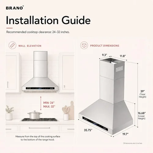 Miniatura 7 de Campana extractora de montaje en pared de 36 pulgadas, campana de cocina de 900 CFM con control de voz/gestos/táctiles, campana de ventilación