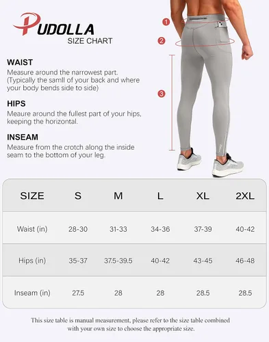 Miniatura 7 de Pudolla Men's Thermal Running Tights with 3 Zipper Pockets Workout Compression Leggings Cycling Pants for Men Hiking Jogging