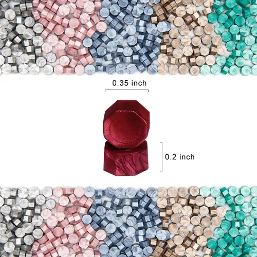 Miniatura 4 de 200 piezas Cuentas de Sello de Cera Burdeos Cuentas de Sellado Octagonales Rojo Vino para Invitaciones de Boda Sello de Cera Estampilla Envoltorio