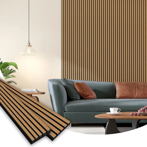 Miniatura 10 de Paneles acústicos de listones de madera, 94" x 23.6" cada panel de pared de listones de madera insonorizado - roble blanco, paquete de 2