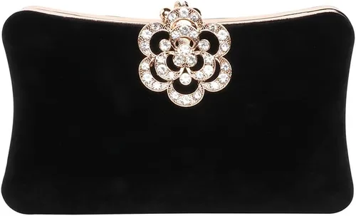 Bolsos de noche de terciopelo para mujeres con cierre de flores de diamantes de imitación adornado con cristal embrague monedero para fiesta boda