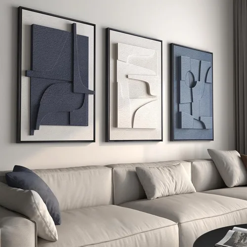 Miniatura 23 de Juego de arte abstracto redondo con textura 3D, 3 piezas, esculturas geométricas bohemias modernas y minimalistas para paredes, pinturas verdes