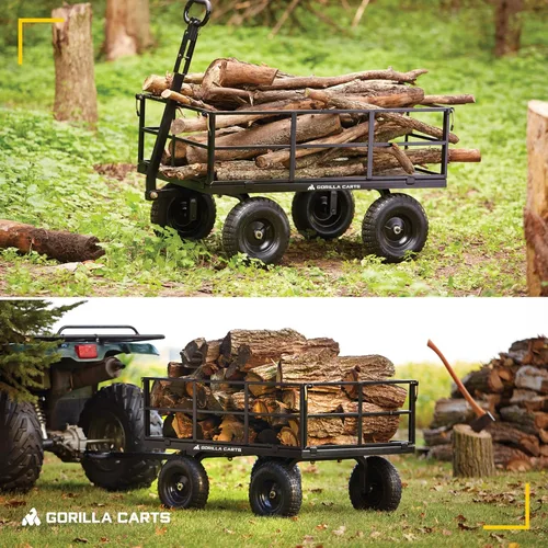 Miniatura 7 de Carro utilitario Gorilla Carts resistente de acero con lados desmontables y neumáticos de 13 pulgadas con capacidad de 1200 lb, Negro