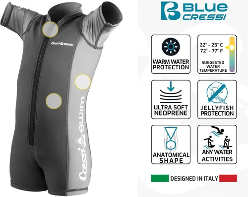 Miniatura 3 de Cressi Traje de baño de manga corta para niños en neopreno de 0.059 in para niños y niñas de 2 a 10 años. Traje de baño para niños: diseñado