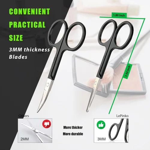 Miniatura 3 de Tijeras pequeñas de aseo facial para hombres y mujeres, para cejas, pelo de nariz, bigote, barba, pestañas, kit de recortar orejas, tijeras de Negro