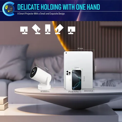 Miniatura 7 de Mini proyector inteligente WiFi 6 Bluetooth 5.4 5W altavoz base de sonido, rotación de 180°, 720P Android 11.0 170 lúmenes ANSI pantalla de 110
