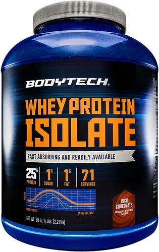 Miniatura 6 de BODYTECH Proteína de suero aislado en polvo - 25g de proteína por porción con BCAA - Absorción rápida para el crecimiento muscular y recuperación
