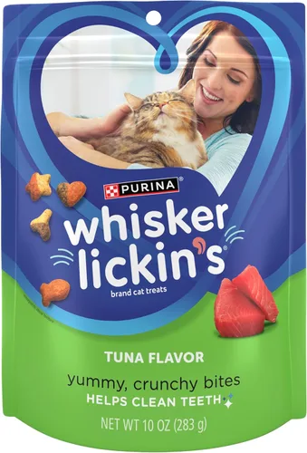 Purina Whisker Lickin's - Golosinas para gatos, crujiente y delicioso sabor a atún, (paquete de 4) bolsas de 10 onzas