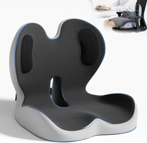Miniatura 11 de Cojín de asiento, cojín de espuma viscoelástica para silla de oficina y automóvil, cojín ergonómico para coxis para coxis, nervio ciático, alivio