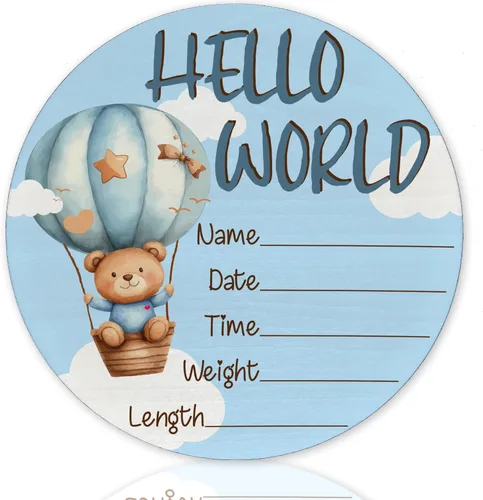 Miniatura 18 de Hello World Birth Announcement - Cartel redondo de madera de abedul para recién nacido, para guardería, hospital, baby shower, placa personalizada