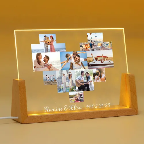Miniatura 10 de Marco de fotos personalizado con foto, placa acrílica personalizada con base de luz nocturna LED, regalos de cumpleaños de aniversario para familia