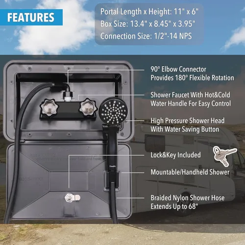 Miniatura 5 de Kit de Caja de Ducha Exterior para RV al Aire Libre para RV, Cámper, Camioneta, Remolque de Viaje, Autocaravana y Barco, Negro