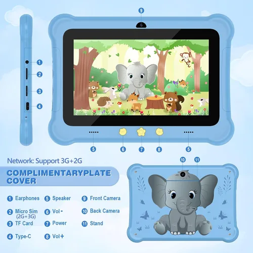Miniatura 2 de Tableta para niños, tabletas Android de 7 pulgadas para niños, 6 GB+32 GB (expansión de 512 GB) tableta de aprendizaje para niños con ranura