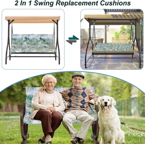 Miniatura 3 de Cojines impermeables para columpio de porche al aire libre, 3 plazas con respaldo y lazos, cojín de banco de patio grueso de 4 pulgadas para Bamboo