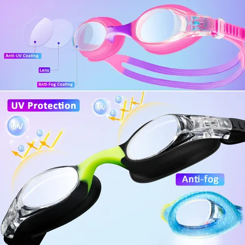 Miniatura 2 de XDX Gafas de natación para niños de 4 a 14, paquete de 4 para niños y niñas, antivaho con protección UV Multicolor-4pack-a