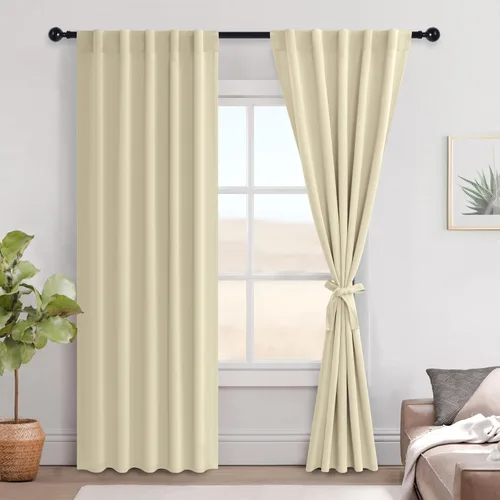 Miniatura 112 de Hiasan Cortinas opacas negras para dormitorio, cortinas opacas cortas de 45 pulgadas de largo, con aislamiento térmico, bolsillo para barra
