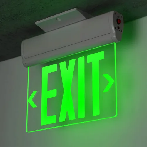 Miniatura 7 de LEONLITE Señal de salida de emergencia verde, UL 924, letrero de salida LED con borde iluminado, luces de salida cableadas con batería de respaldo