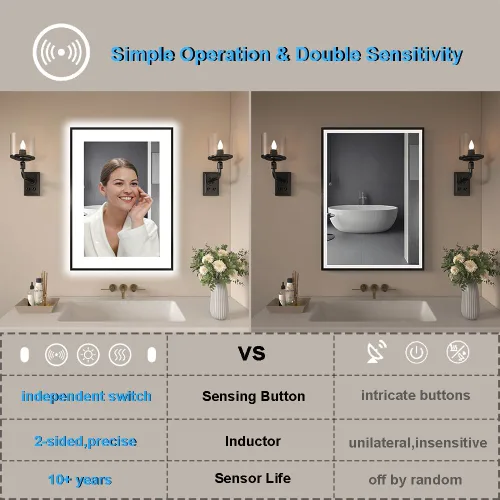 Miniatura 3 de Espejo de baño LED de 20 x 28 pulgadas con luces, espejos iluminados delanteros y traseros para montaje en pared de baño, decoración de marco negro