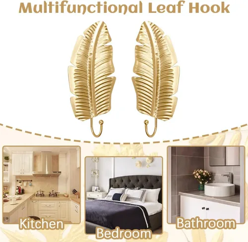 Miniatura 7 de 10 ganchos decorativos de pared con hojas doradas, ganchos para colgar abrigos, toallas, sombreros, perchas de metal para montaje en pared