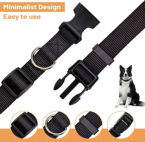 Miniatura 4 de Collar ajustable de nailon negro para perro, collar martingala para perros con hebilla de liberación rápida, collar clásico para mascotas