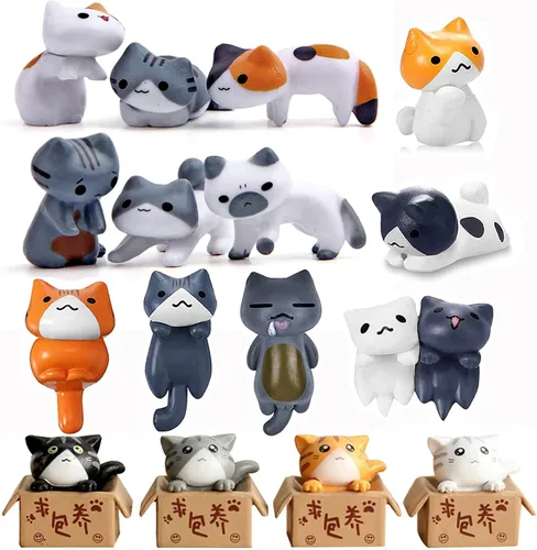 16 piezas de bonitas figuras de gato para decoración de pasteles, bonito gatito de hadas, jardín, micro paisaje, adorable estatua de animales,