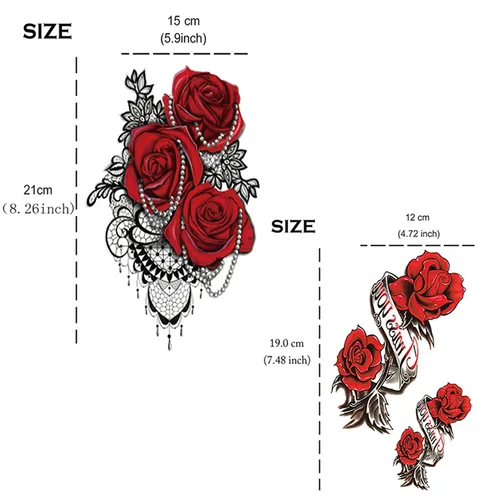 Miniatura 4 de Yesallwas 4 hojas de tatuajes temporales grandes para mujeres y niñas, modelos, impermeables, de larga duración, arte corporal, maquillaje, tatuajes