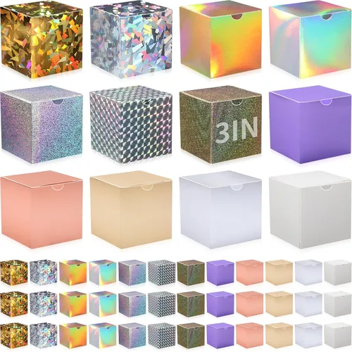 Miniatura 18 de Zhehao - Paquete de 48 cajas de regalo pequeñas de 10,2 x 10,2 x 10,2 cm, cajas de papel kraft cúbicas coloridas al por mayor, con tapas