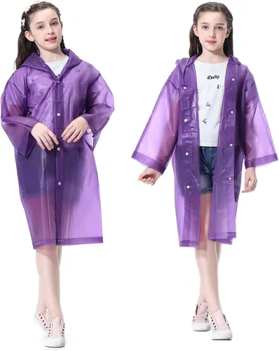 Miniatura 14 de Poncho de lluvia para niños Impermeable, Paquete de 2-5 Abrigos de lluvia reutilizables de EVA para niños y niñas de 6-14 años, Equipo de chaquetas