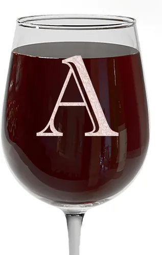 Copa de vino grabada con monograma de 16 onzas (letra A) – Copa personalizada de la A-Z para mujeres, regalos de vino personalizados para mujeres,