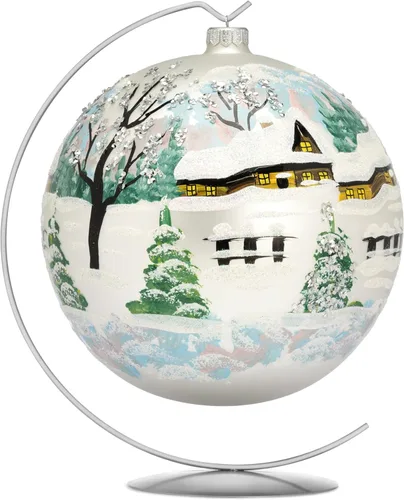 Miniatura 63 de Adorno navideño de capilla azul con soporte, bola de vidrio soplado polaco pintada a mano, bola extra grande de 8 pulgadas/200mm, adorno de fe eterna