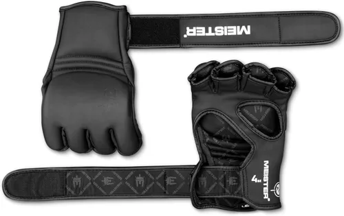 Miniatura 4 de Meister [Crítico] Guantes MMA de 4 onzas para golpear y agarrar con cuero Nemeios previamente curvado