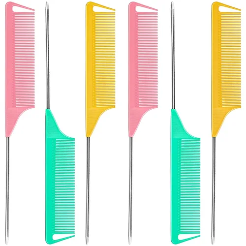 6 PCS Peines de Separación de Cabello Cola de Rata - Juego de Peines de Cola de Rata con Púa de Acero de Dientes Finos para Crepado para Mujeres,