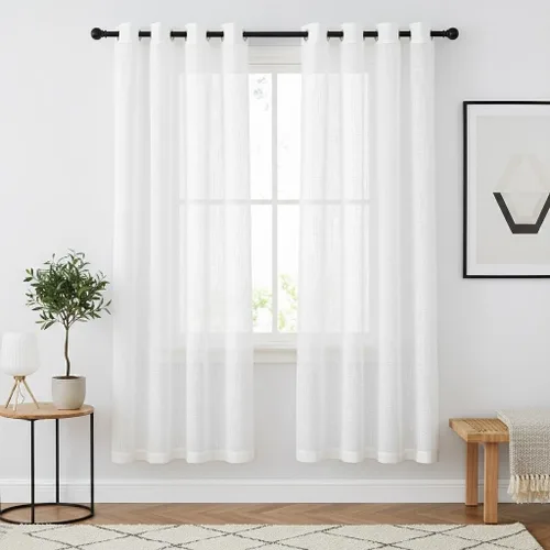 Miniatura 10 de NICETOWN Cortinas de lino transparente blanco para ventanas de 84 pulgadas de largo, cortinas verticales semitransparentes con ojales en la parte