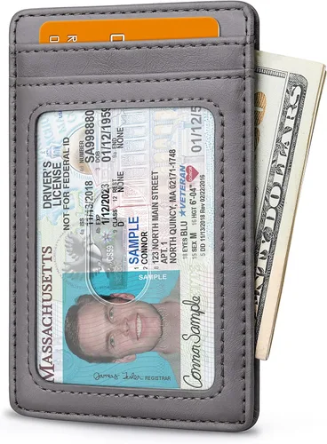 Miniatura 125 de Buffway Billetera delgada para hombre, minimalista con bolsillo frontal delgado, tarjetero de cuero con bloqueo RFID para viajes de trabajo