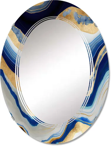 Miniatura 6 de DesignQ Modern wall mirror, Oval Modern mirror, Round Blue bathroom mirror, Abstract Transitional vanity mirror Flowing Vibrant Blue and Gold Art IV