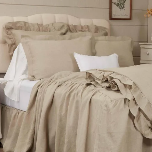 Miniatura 7 de Piper Classics Provincial Linen - Colcha con volantes beige natural, 56 pulgadas de ancho x 78 pulgadas de largo, falda con volantes en 3 lados