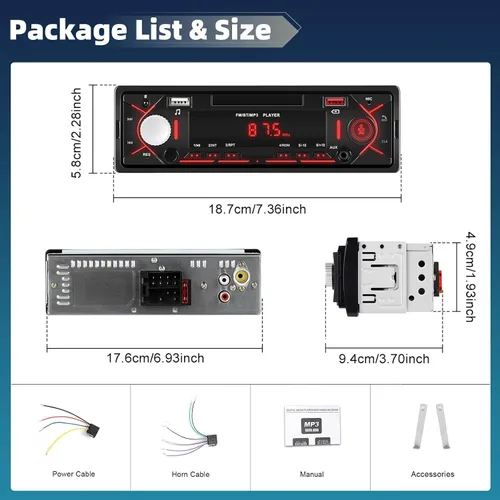 Miniatura 8 de Estéreo de coche de un solo DIN con Bluetooth 5.0 manos libres Llamadas Digital Receptor estéreo para coche Radio FM Reproductor MP3 Sistema