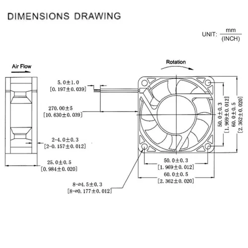 Miniatura 8 de GDSTIME Paquete de 2 rodamientos de bolas dobles de 2.362 in x 2.362 in x 0.984 in, 12 V, ventilador de enfriamiento sin escobillas de CC de 2 pines